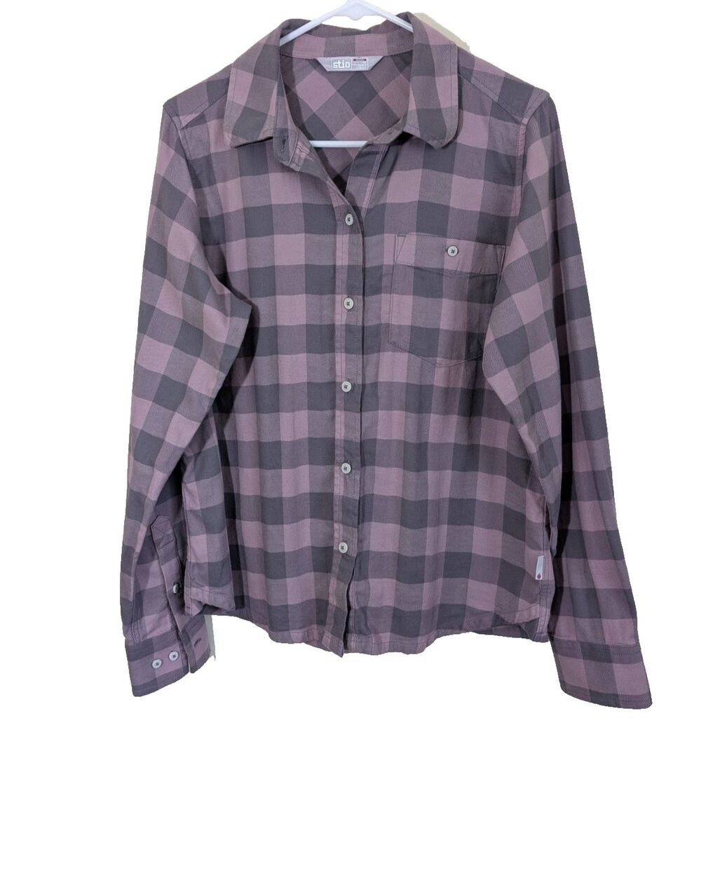 Stio Women's Miter Berry Check Button Down Flannel Shirt Organic Cotton Medium